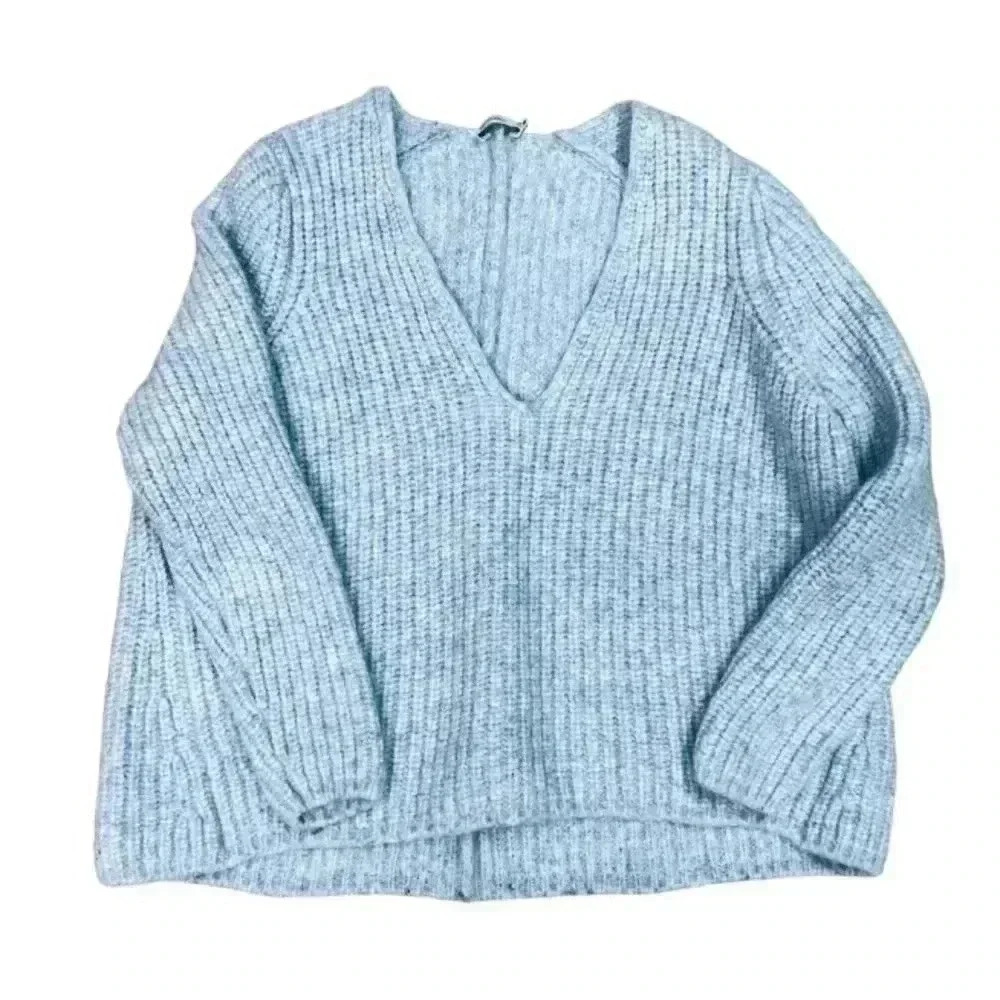 Closed Women's Light Blue V-Neck Alpaca Blend Pullover Sweater Size S